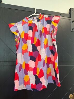 Colorful Abstract Print Ruffled Sleeve Top Size Medium